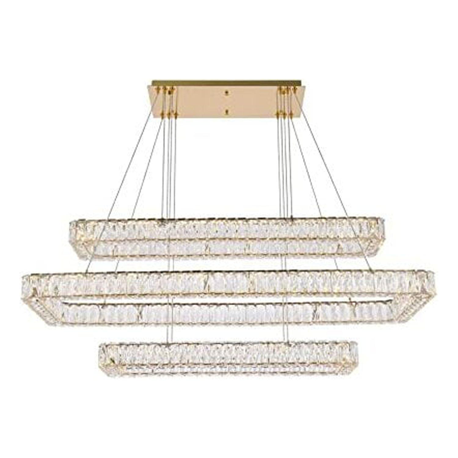 Elegant Monroe 50" Gold LED Crystal Triple Pendant Light