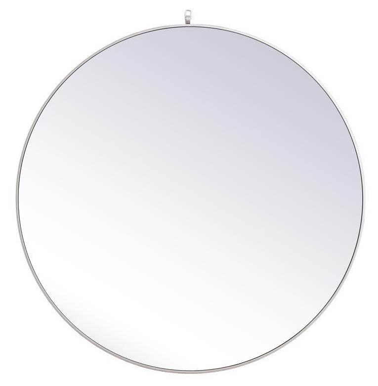 Elegant Rowan Contemporary Silver Round Wood Mirror 45"