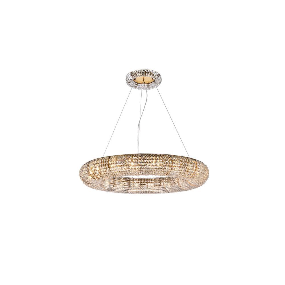 Gold and Clear Crystal Halo 18-Light Chandelier