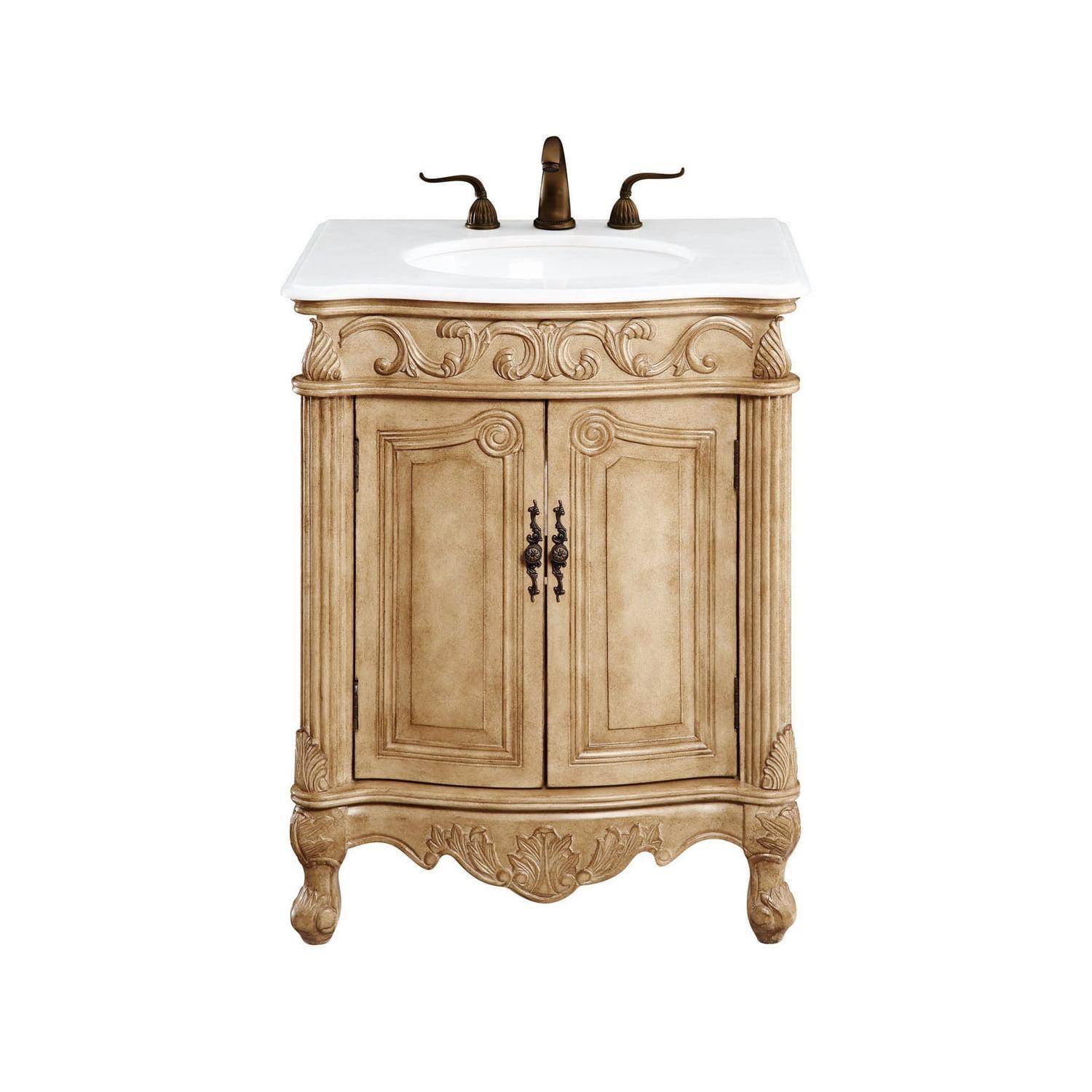 Antique Beige Freestanding Vanity with Ivory White Quartz Countertop