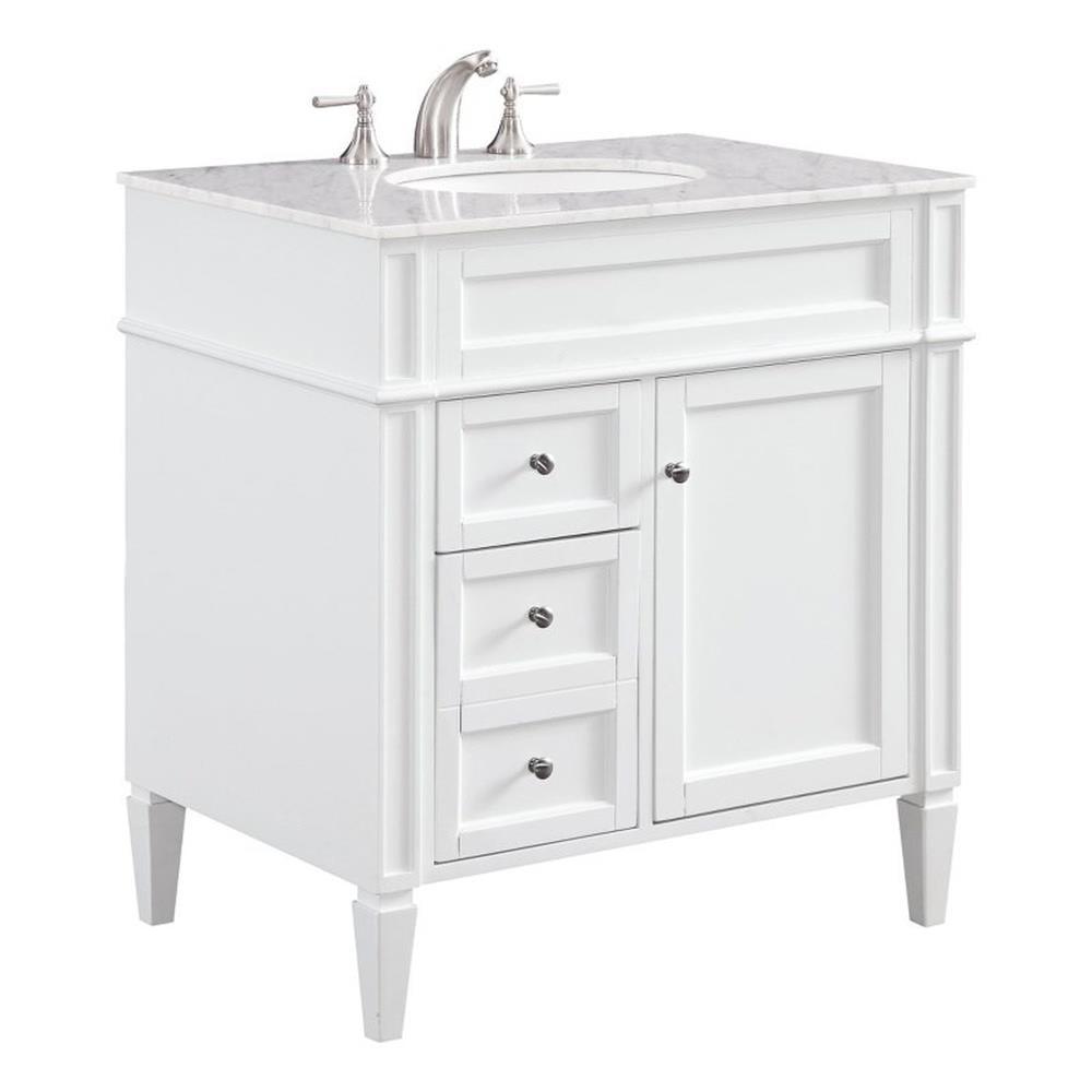 White Carrara Marble Top Single Bathroom Vanity