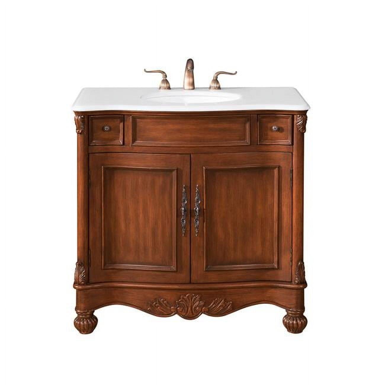 Brown 36" Single Vanity with Ivory Quartz Countertop