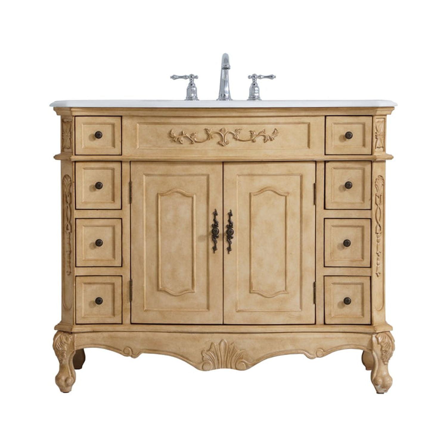 Antique Beige Freestanding Single Vanity with Ivory Quartz Top