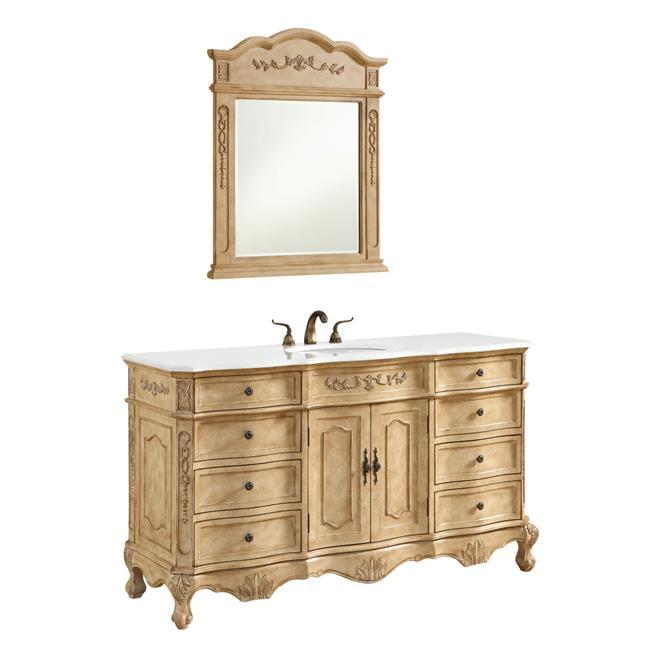 60-Inch Antique Beige Single Bathroom Vanity with Ivory White Quartz