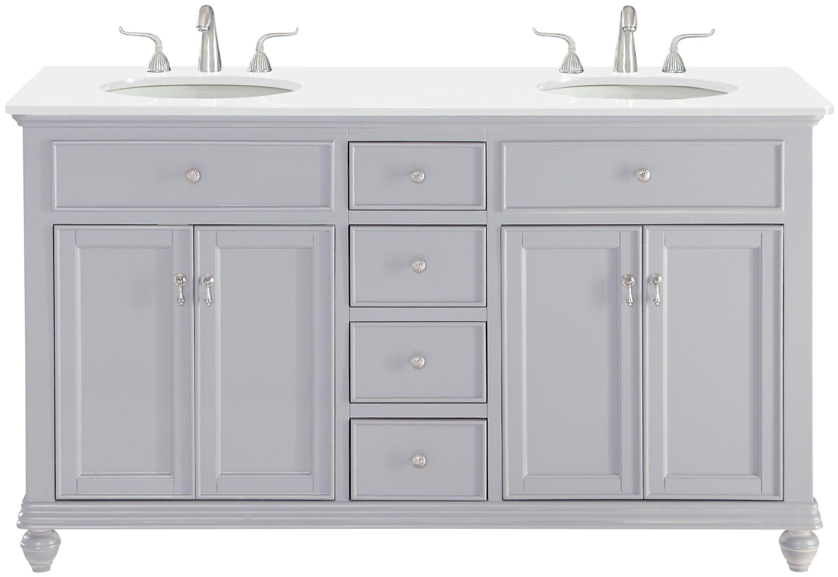 Gray Double Freestanding Vanity with Ivory White Quartz Countertop