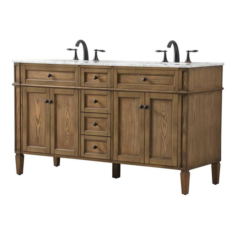 Driftwood Double Sink Bathroom Vanity with Carrara Marble Top