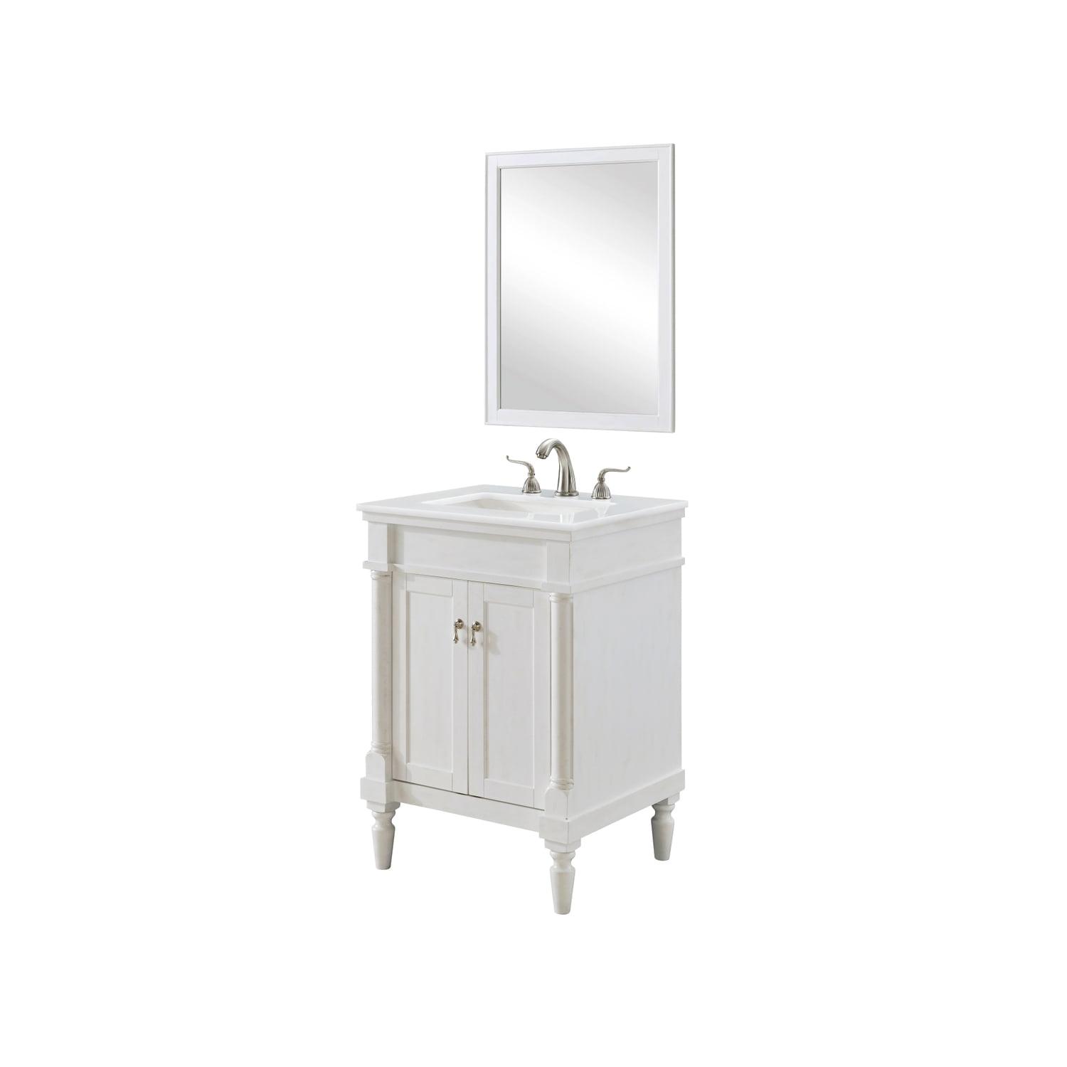 Antique White 24-Inch Single Bathroom Vanity with Quartz Countertop