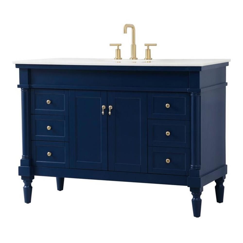 Lexington 48" Blue Solid Wood Single Bathroom Vanity with Marble Top