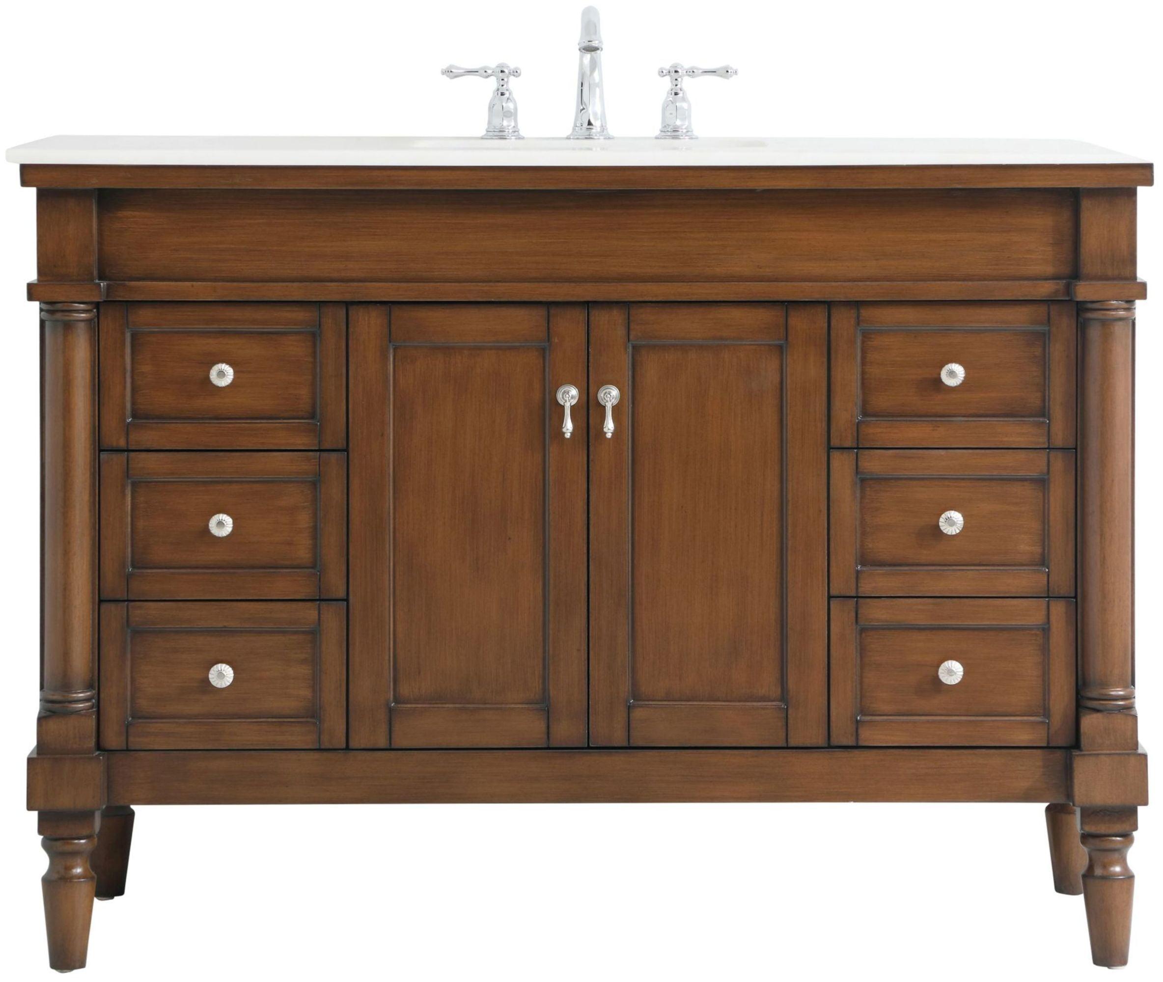 Walnut Freestanding Single Vanity with Ivory White Quartz Countertop