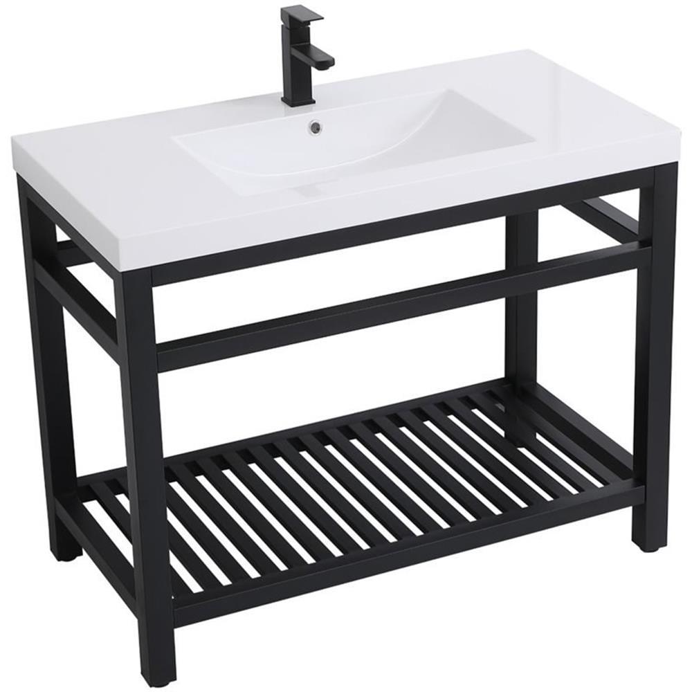 Elegant Lighting Vf14042 Raya 42" Specialty Cast Iron Console Bathroom Sink - Black