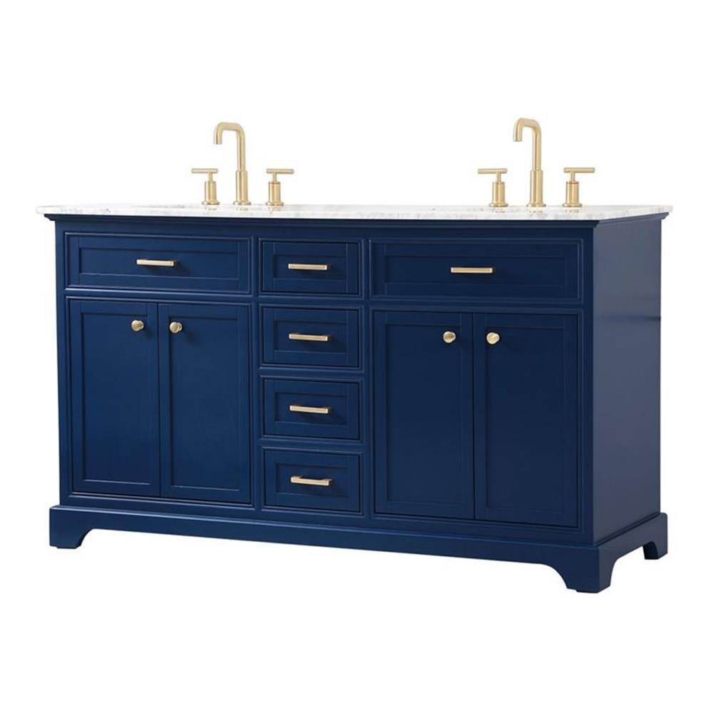 Elegant Decor Americana 60" Solid Wood and Metal Single Bathroom Vanity in Blue