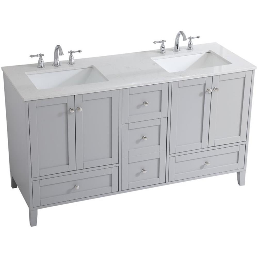 Elegant Decor Sommerville 60" Double Quartz Top Bathroom Vanity in Gray