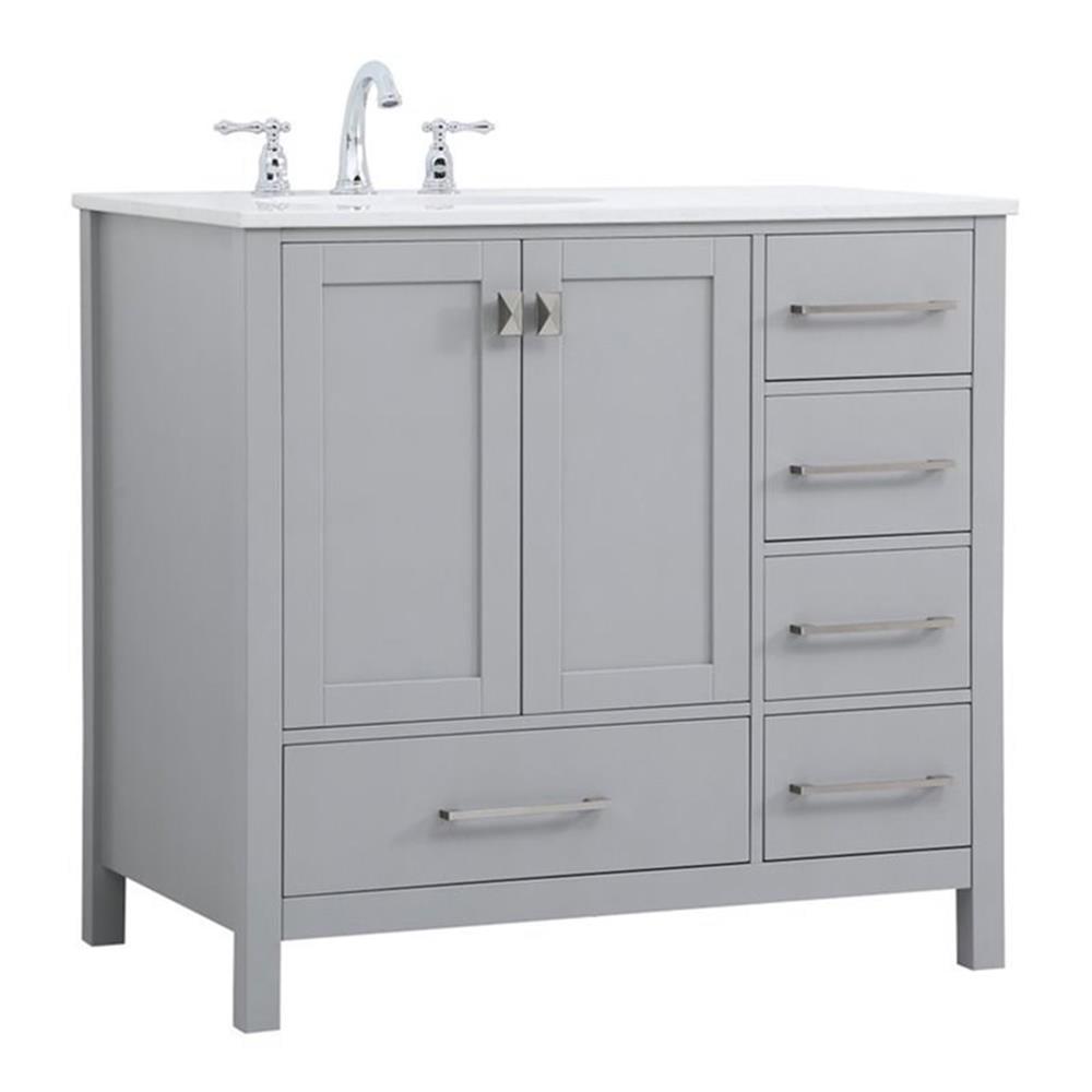 Elegant Decor Irene 36" Solid Wood and Stone Single Bathroom Vanity in Gray