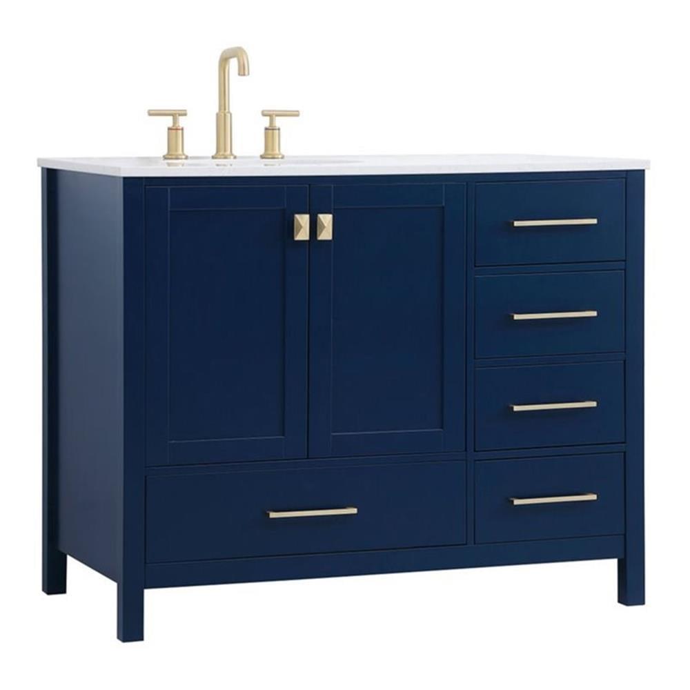 Blue and Gold 42" Solid Wood Single Bathroom Vanity with Marble Top