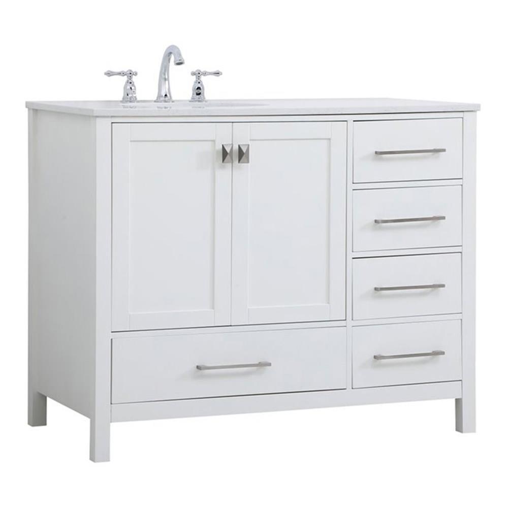 Elegant Decor Irene 42" Solid Wood and Stone Single Bathroom Vanity in White