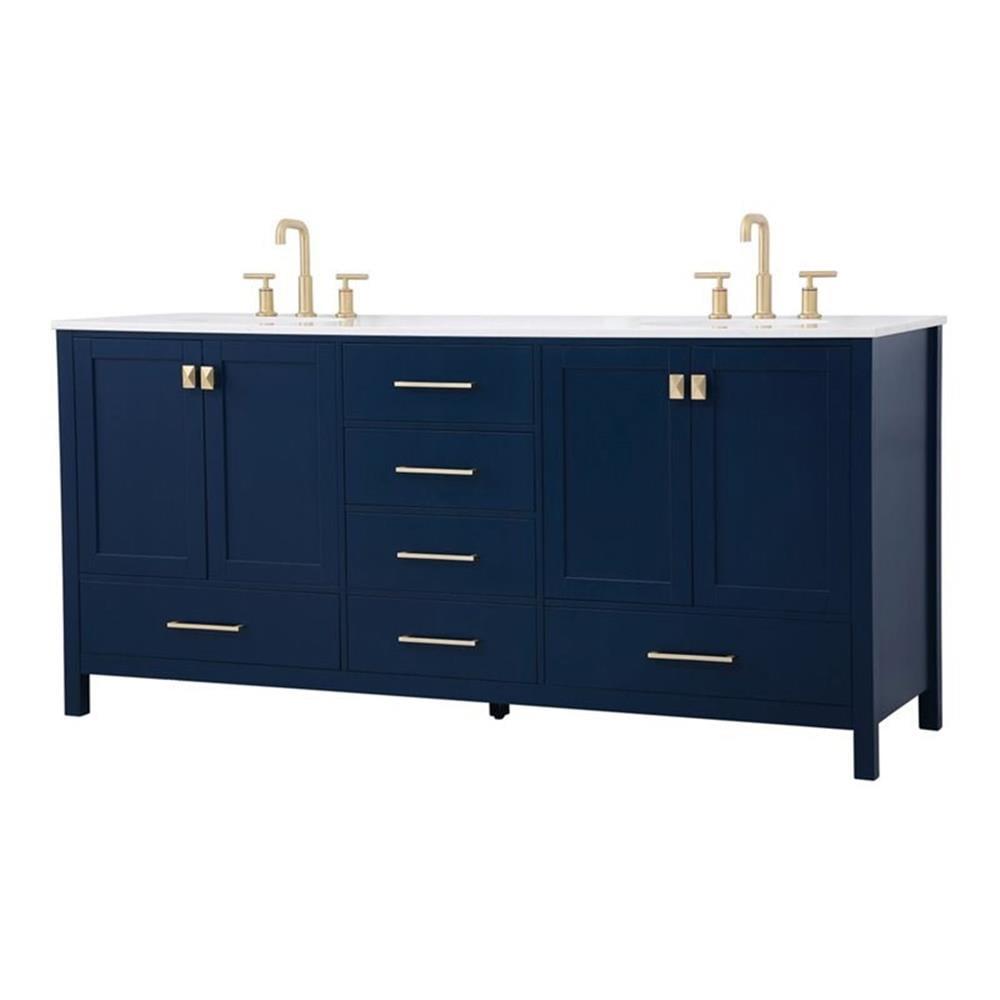 Elegant Decor Irene 72" Solid Wood and Stone Double Bathroom Vanity in Blue