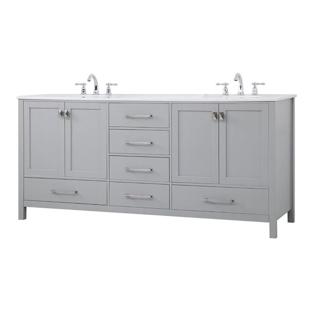 Gray 72" Solid Wood and Stone Double Bathroom Vanity