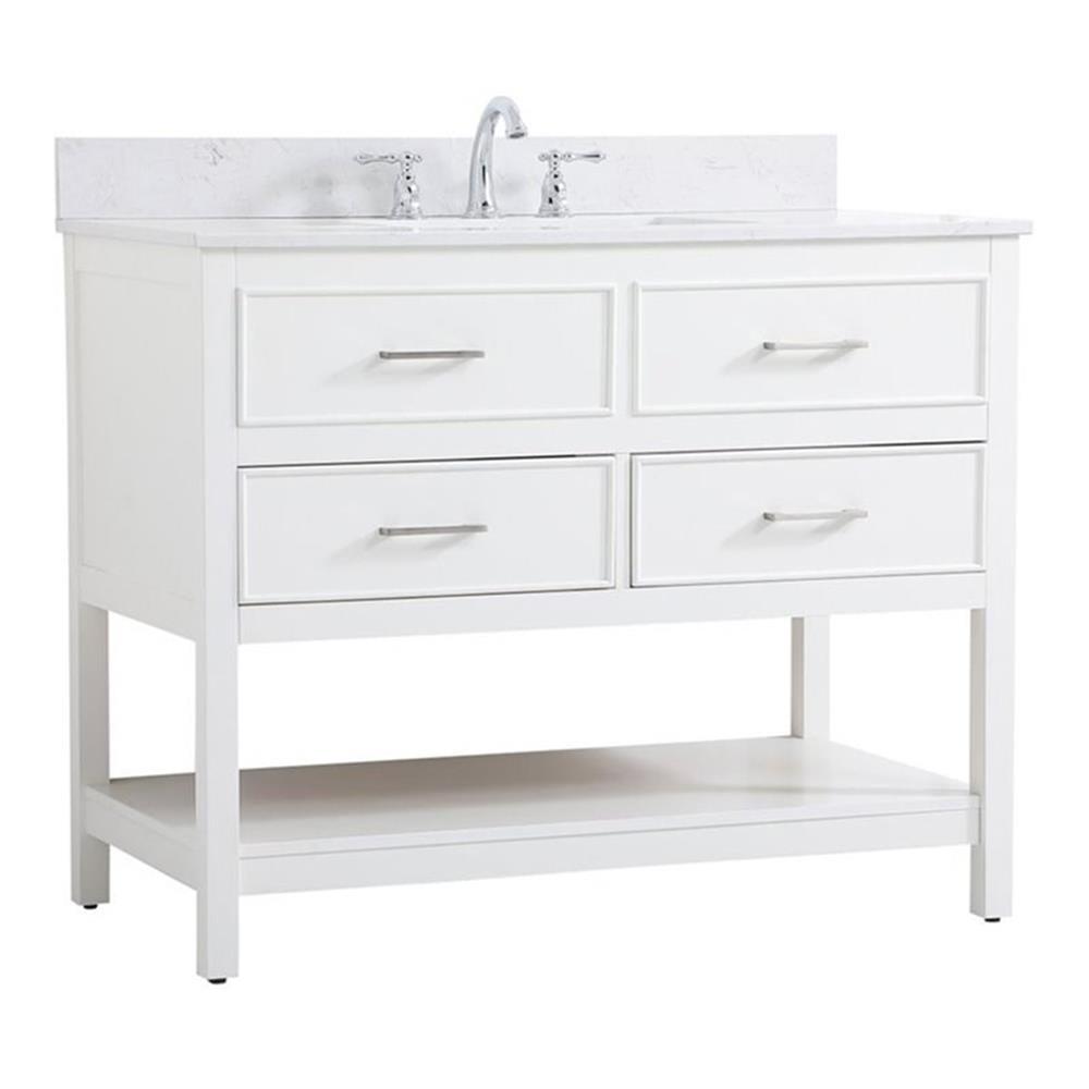 White MDF Single Bathroom Vanity with Engineered Marble Countertop