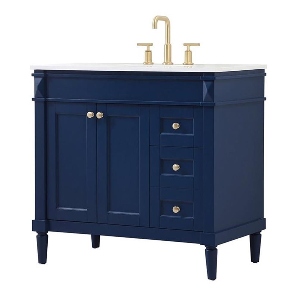 Bennett 36" Blue MDF Single Bathroom Vanity with Quartz Top