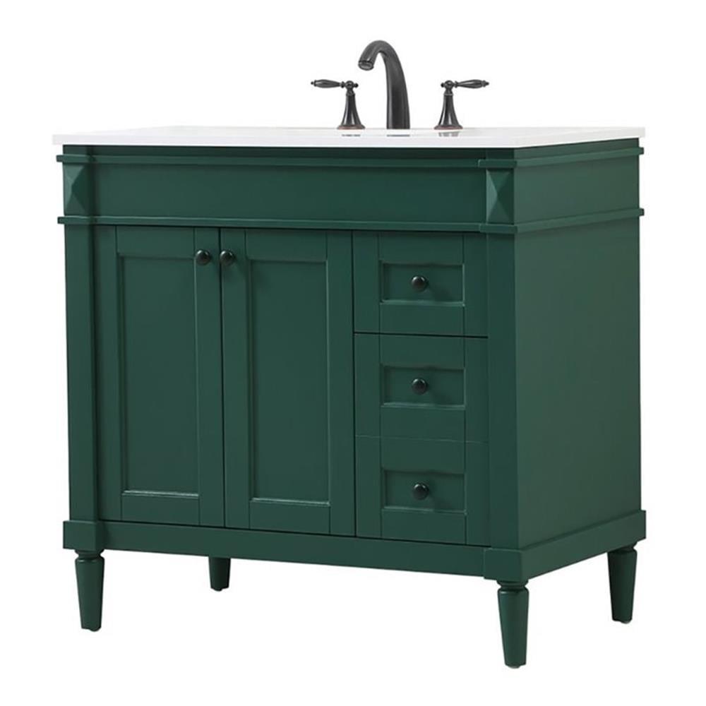 Green 36" Single Bathroom Vanity with Quartz Top