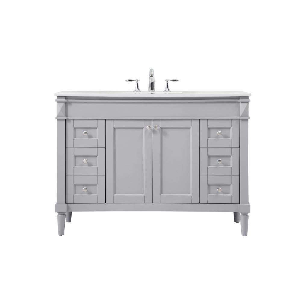 Grey and Brushed Nickel 48" Freestanding Single Vanity with Engineered Marble Top