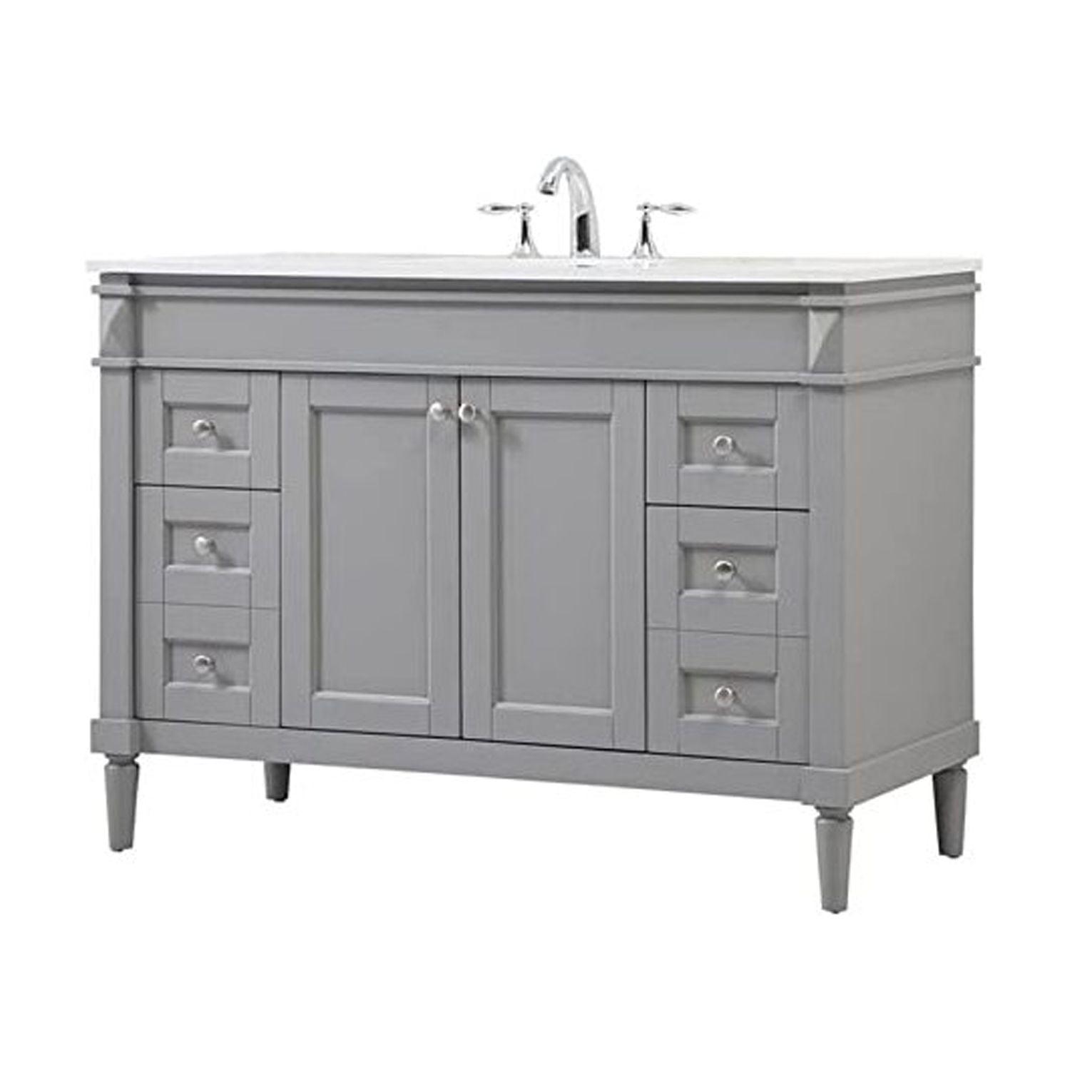 Grey and Brushed Nickel 48" Freestanding Single Vanity with Engineered Marble Top