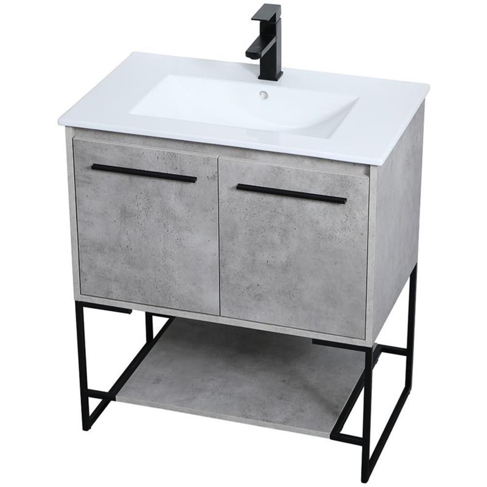 Concrete Gray 30" Single Bathroom Vanity with Porcelain Top