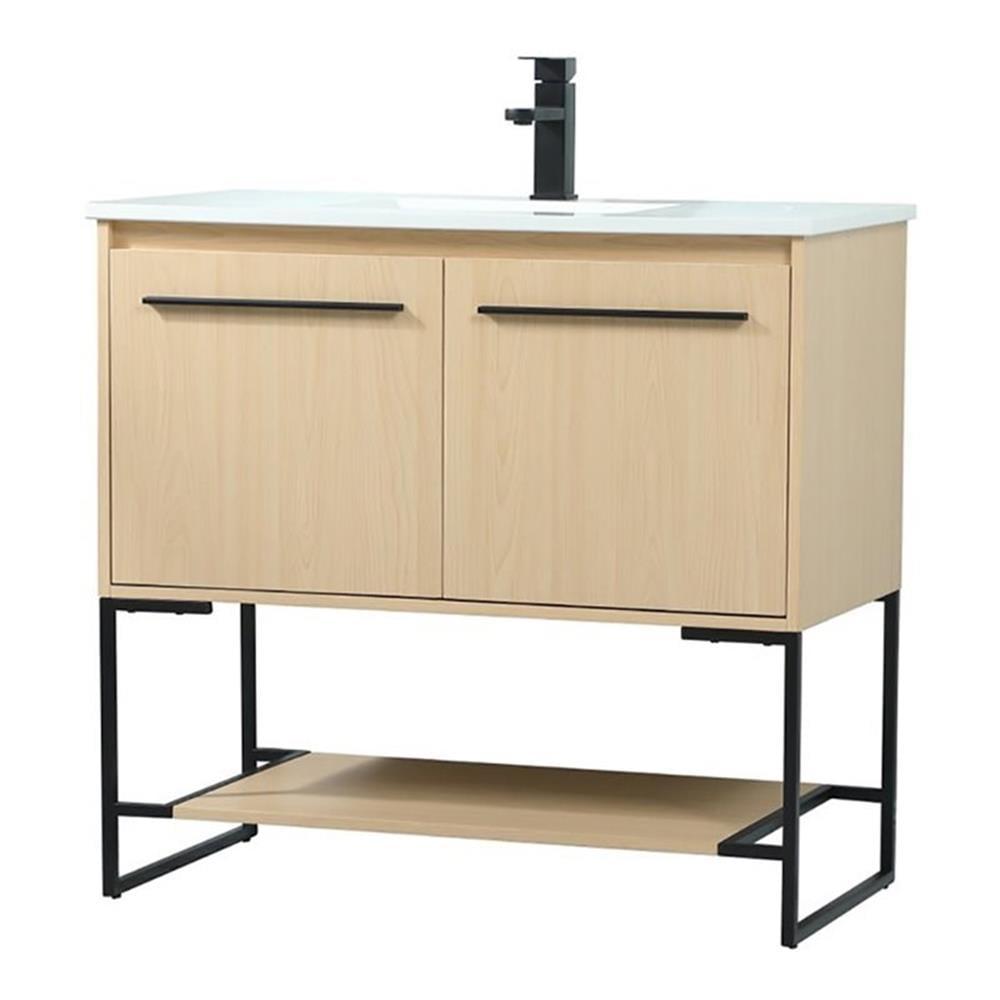 Elegant Decor Sloane 36" MDF and Steel Single Bathroom Vanity in Maple