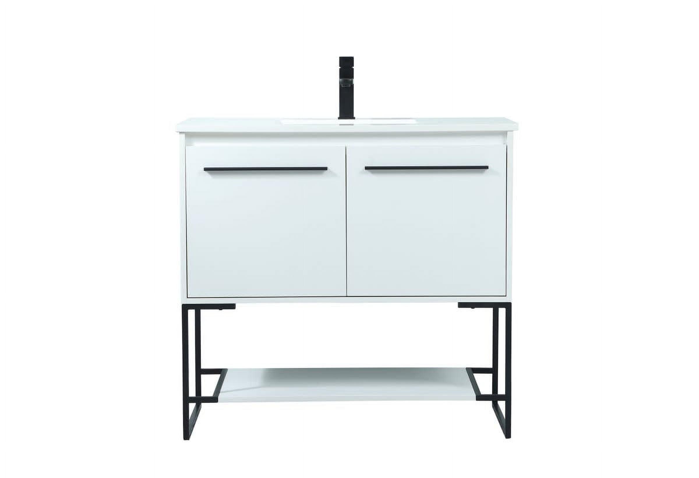 Elegant 36" White Single Bathroom Vanity with Black Metal Hardware