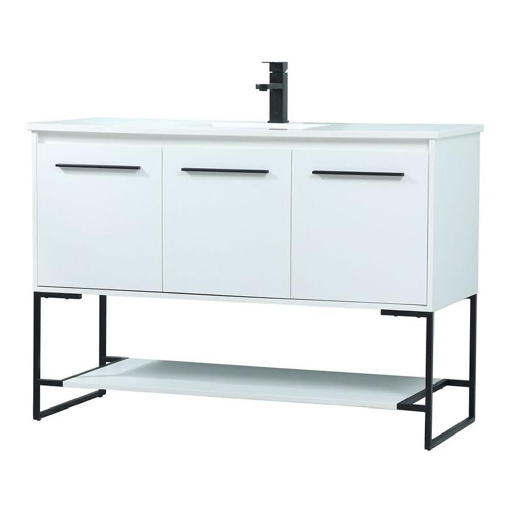 48" White MDF and Aluminum Single Bathroom Vanity with Engineered Marble Top