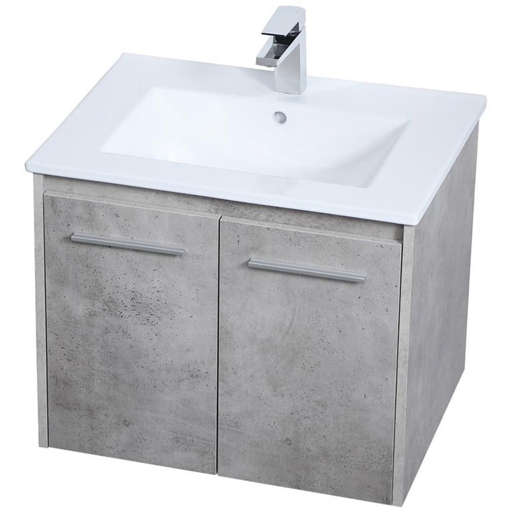 Elegant Decor Rasina 24" Single Porcelain Top Floating Bathroom Vanity in Gray