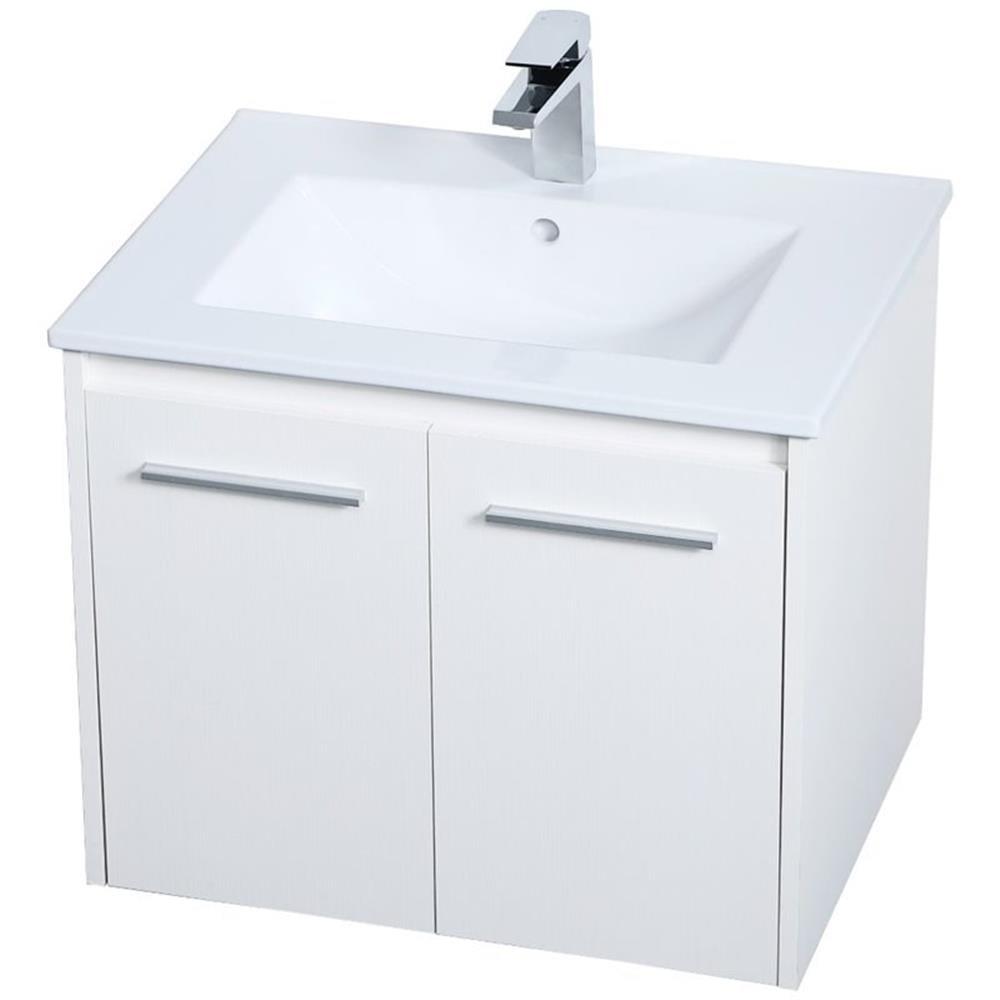 White 24" Porcelain Top Floating Bathroom Vanity