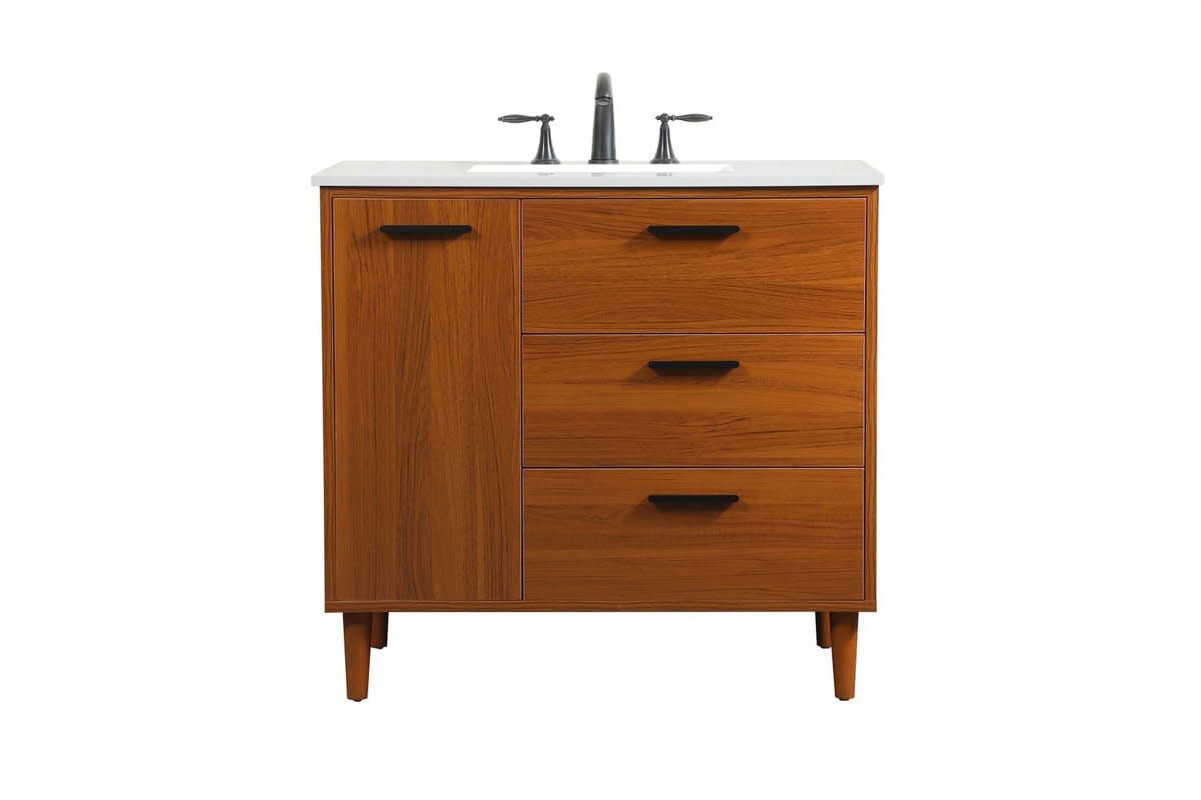 Teak Finish 36" Modern Bathroom Vanity with Engineered Stone Top