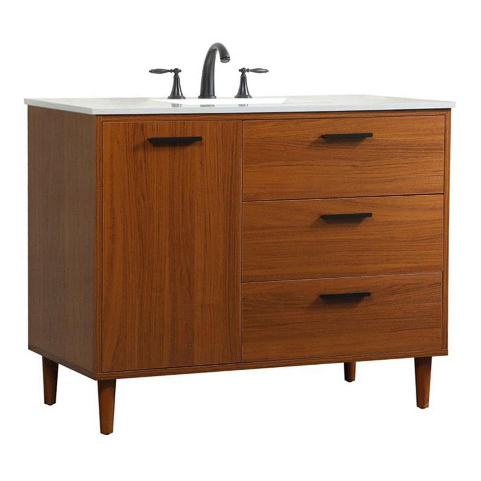 Elegant Decor Baldwin 42" Solid Wood and MDF Bathroom Vanity in Teak