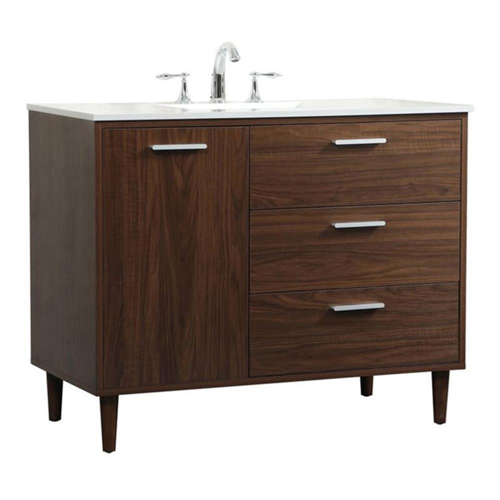 Walnut and Calacatta White 42" Single Vanity with Engineered Marble Top