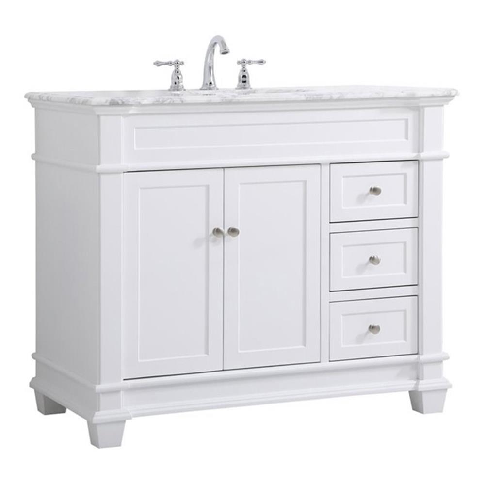 Wesley 42" White Solid Wood Single Bathroom Vanity with Marble Top