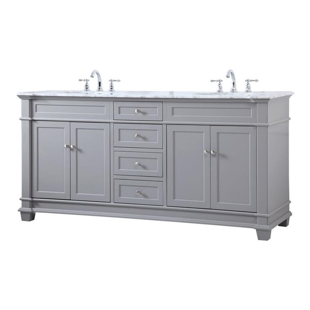 Elegant Decor Wesley 72" Steel and Solid Wood Double Bathroom Vanity Set in Gray