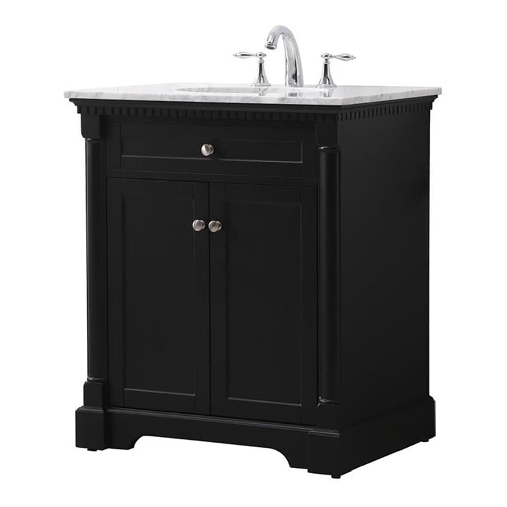 Clarence 30" Black Solid Wood and Metal Bathroom Vanity with Marble Top