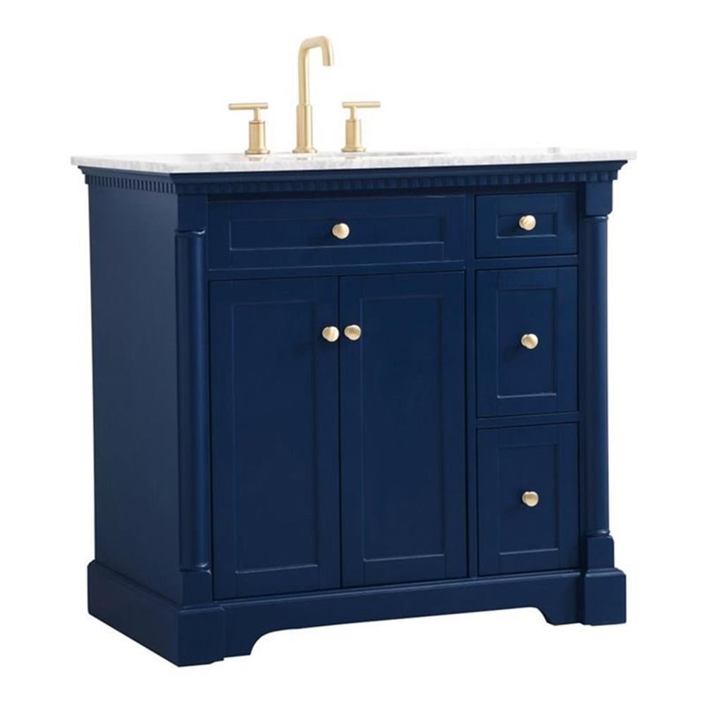 Elegant Decor Clarence 36" Solid Wood and Metal Single Bathroom Vanity in Blue