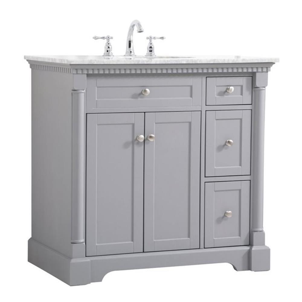 Clarence 36" Gray Solid Wood and Marble Single Bathroom Vanity