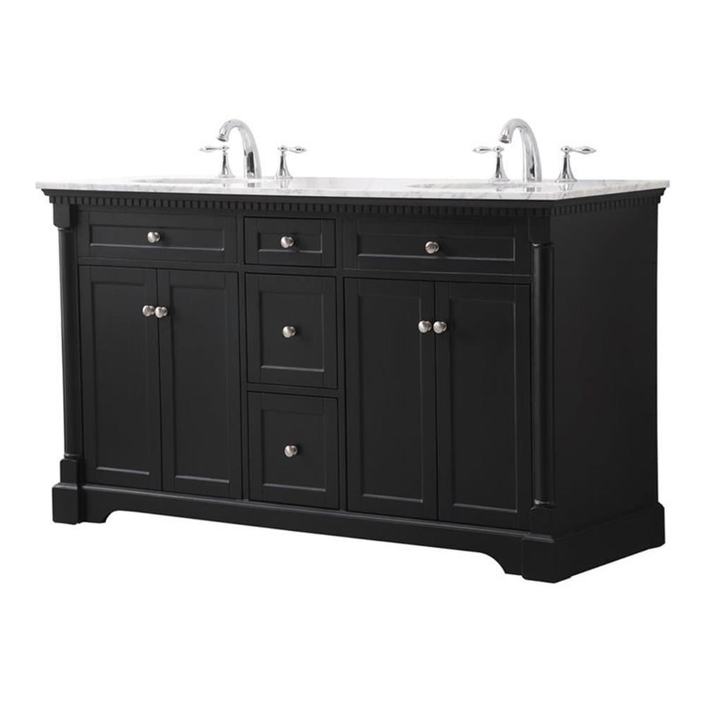 Clarence Black Solid Wood Double Bathroom Vanity with Marble Top