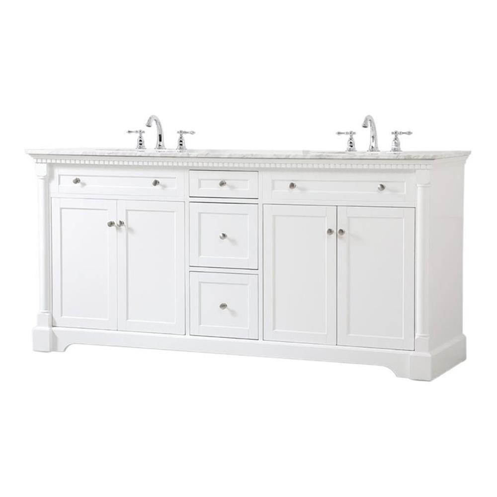 Clarence 72" White Solid Wood Double Bathroom Vanity with Marble Countertop