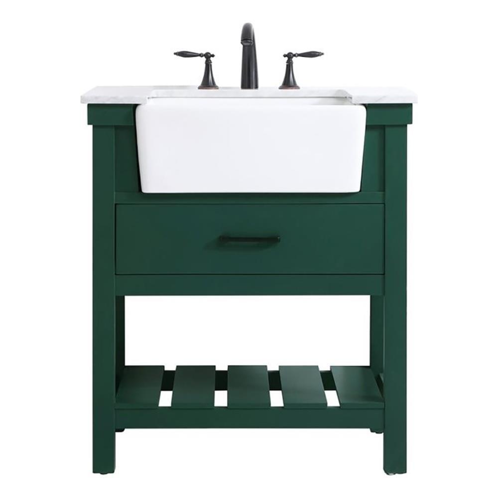 Green and Black 30" Freestanding Bathroom Vanity with Carrara Marble Top