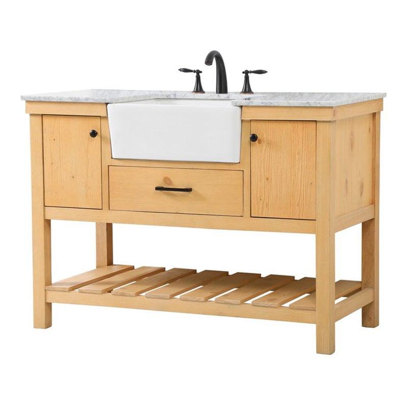 Natural Wood 48" Single Bathroom Vanity with Carrara Marble Top