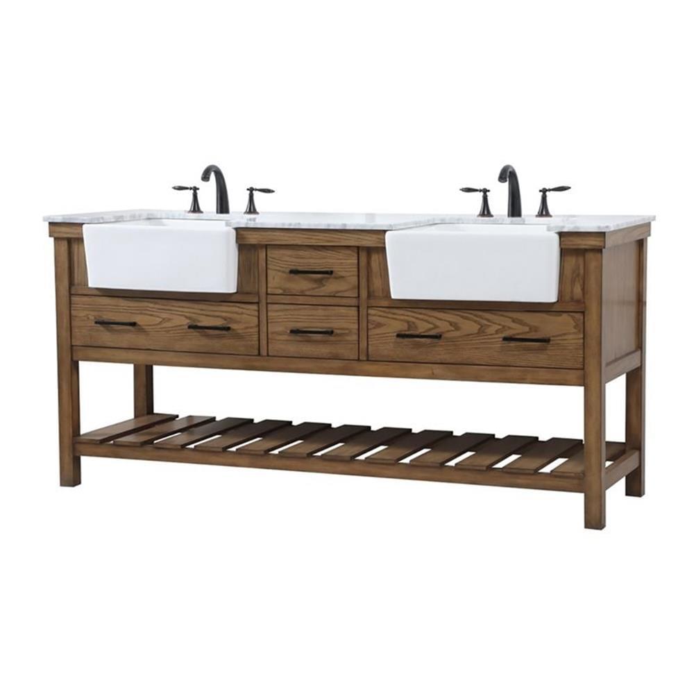 Driftwood Double Sink Bathroom Vanity with Carrara Marble Top