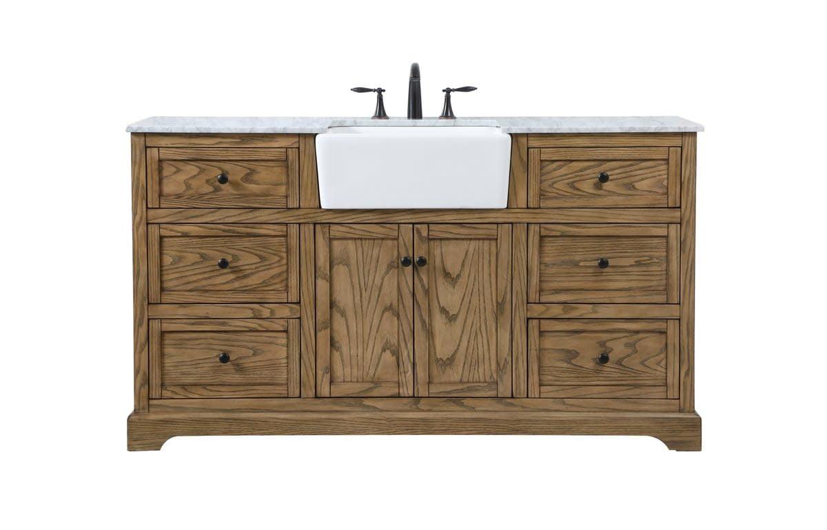 Driftwood 60" Single Bathroom Vanity with Carrara White Marble Top