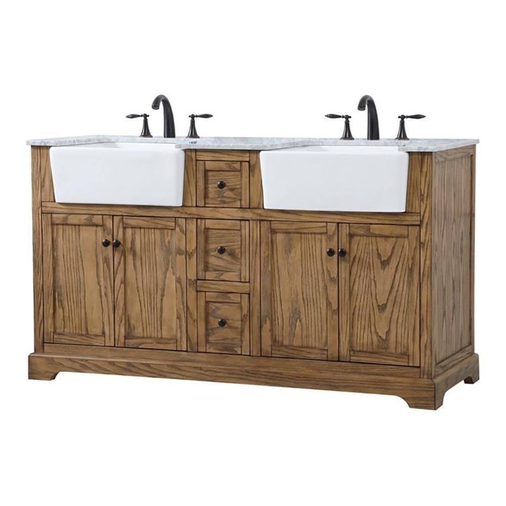 Driftwood 60" Double Bathroom Vanity with Carrara Marble Top