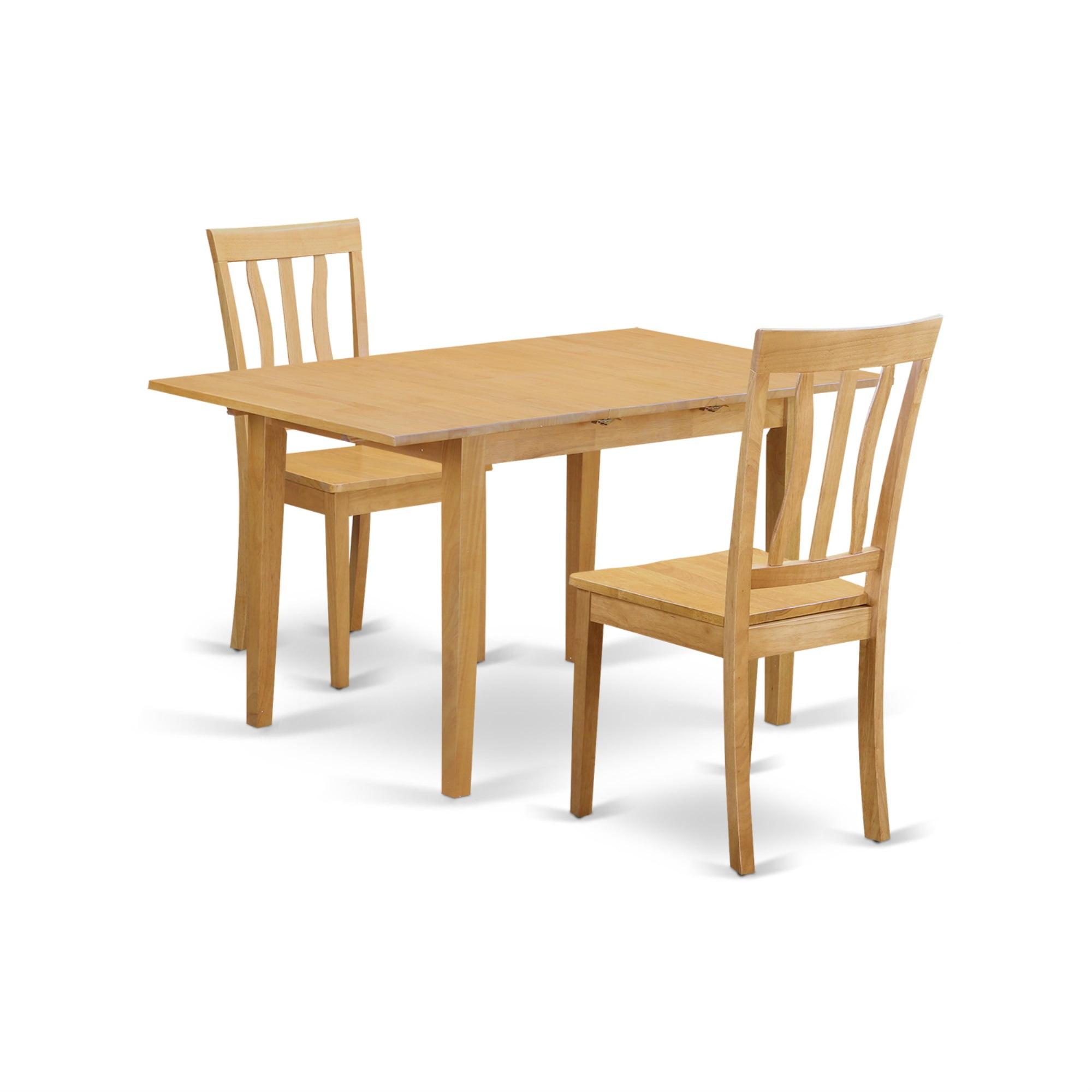 Oak Finish 3-Piece Rectangular Dining Set with Slatted-Back Chairs