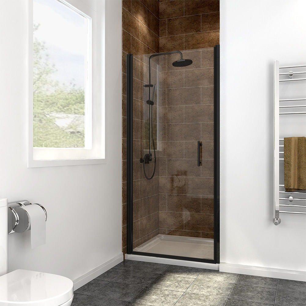 Elegant  Pivot Swing Shower Door Polished Chrome Finish Matte Black 32"W X 72"H Matte