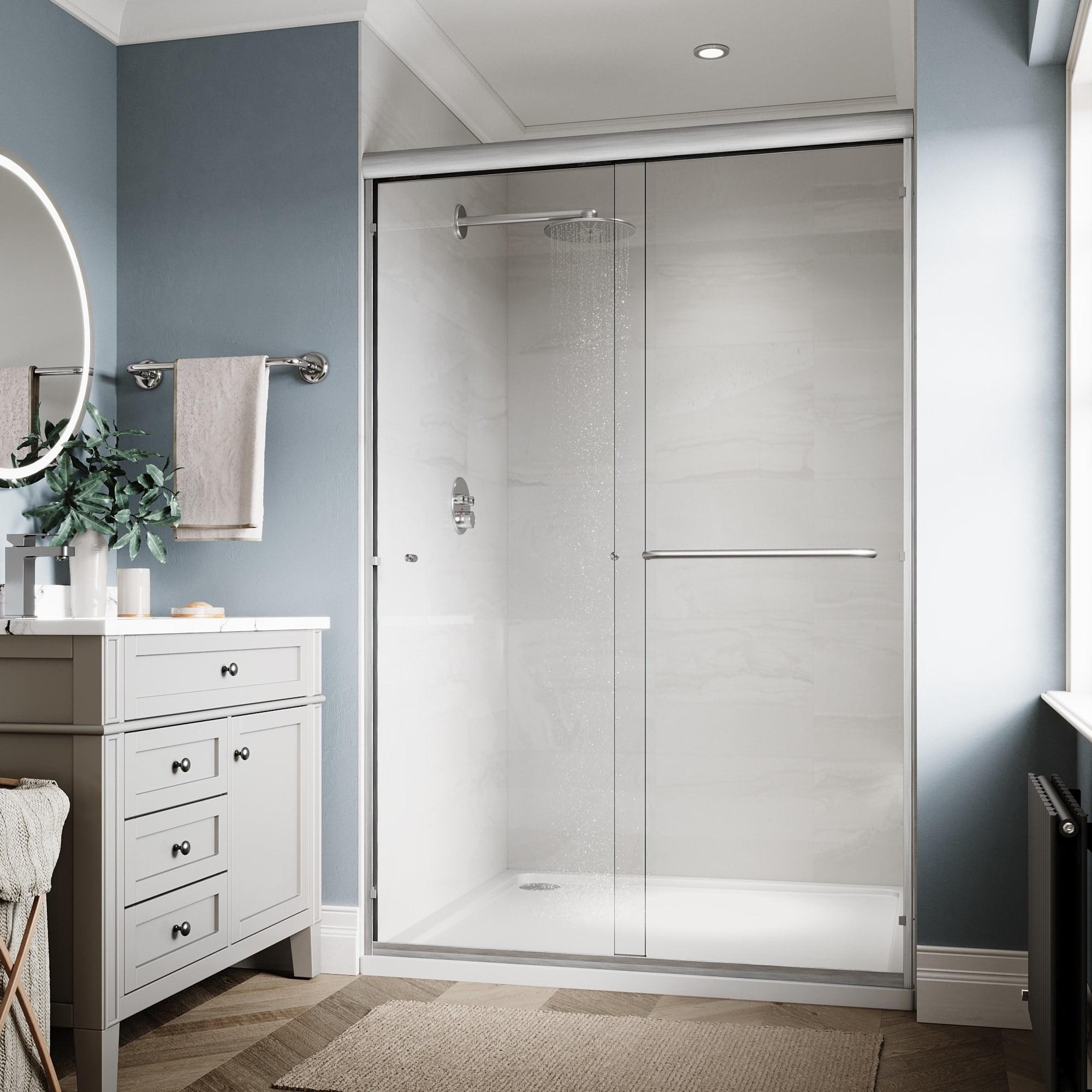 Elegant Brushed Nickel Semi-Frameless Sliding Shower Door 48" x 72"